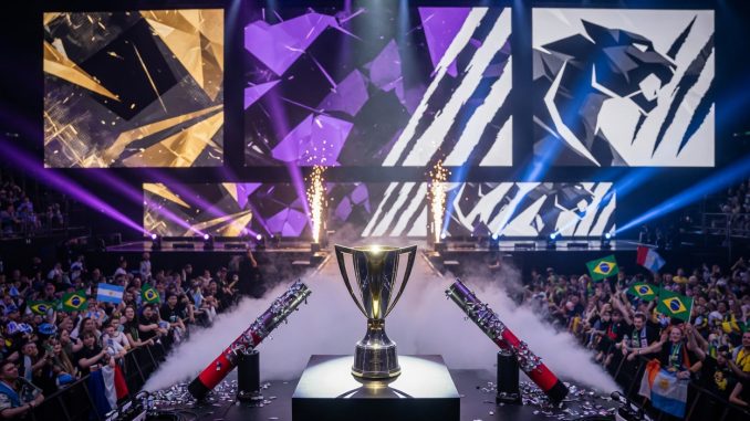 Foto hero de playoffs del IEM Cologne Major 2026: trofeo en el escenario de